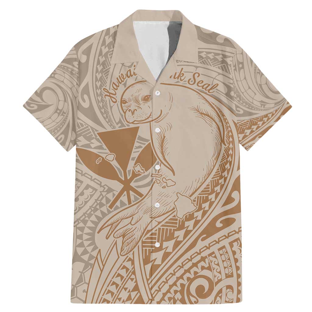 Hawaii Monk Seal and Map Family Matching Mermaid Dress and Hawaiian Shirt Polynesian Kanaka Maoli Beige Vibe LT9 Dad's Shirt - Short Sleeve Beige - Polynesian Pride