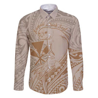Hawaii Monk Seal and Map Family Matching Mermaid Dress and Hawaiian Shirt Polynesian Kanaka Maoli Beige Vibe LT9 Dad's Shirt - Long Sleeve Beige - Polynesian Pride