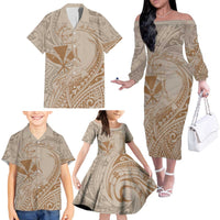 Hawaii Monk Seal and Map Family Matching Off The Shoulder Long Sleeve Dress and Hawaiian Shirt Polynesian Kanaka Maoli Beige Vibe LT9 - Polynesian Pride