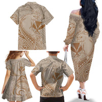 Hawaii Monk Seal and Map Family Matching Off The Shoulder Long Sleeve Dress and Hawaiian Shirt Polynesian Kanaka Maoli Beige Vibe LT9 - Polynesian Pride