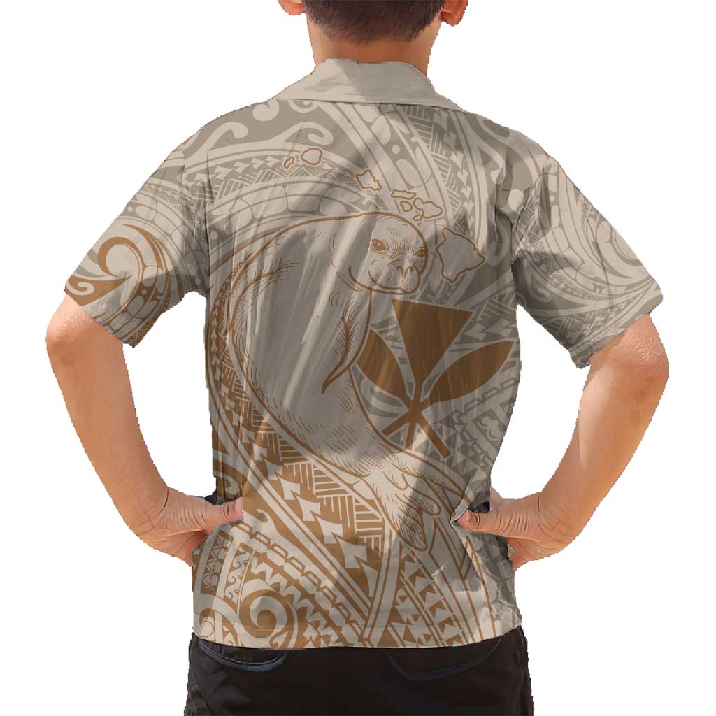 Hawaii Monk Seal and Map Family Matching Off Shoulder Maxi Dress and Hawaiian Shirt Polynesian Kanaka Maoli Beige Vibe LT9 - Polynesian Pride