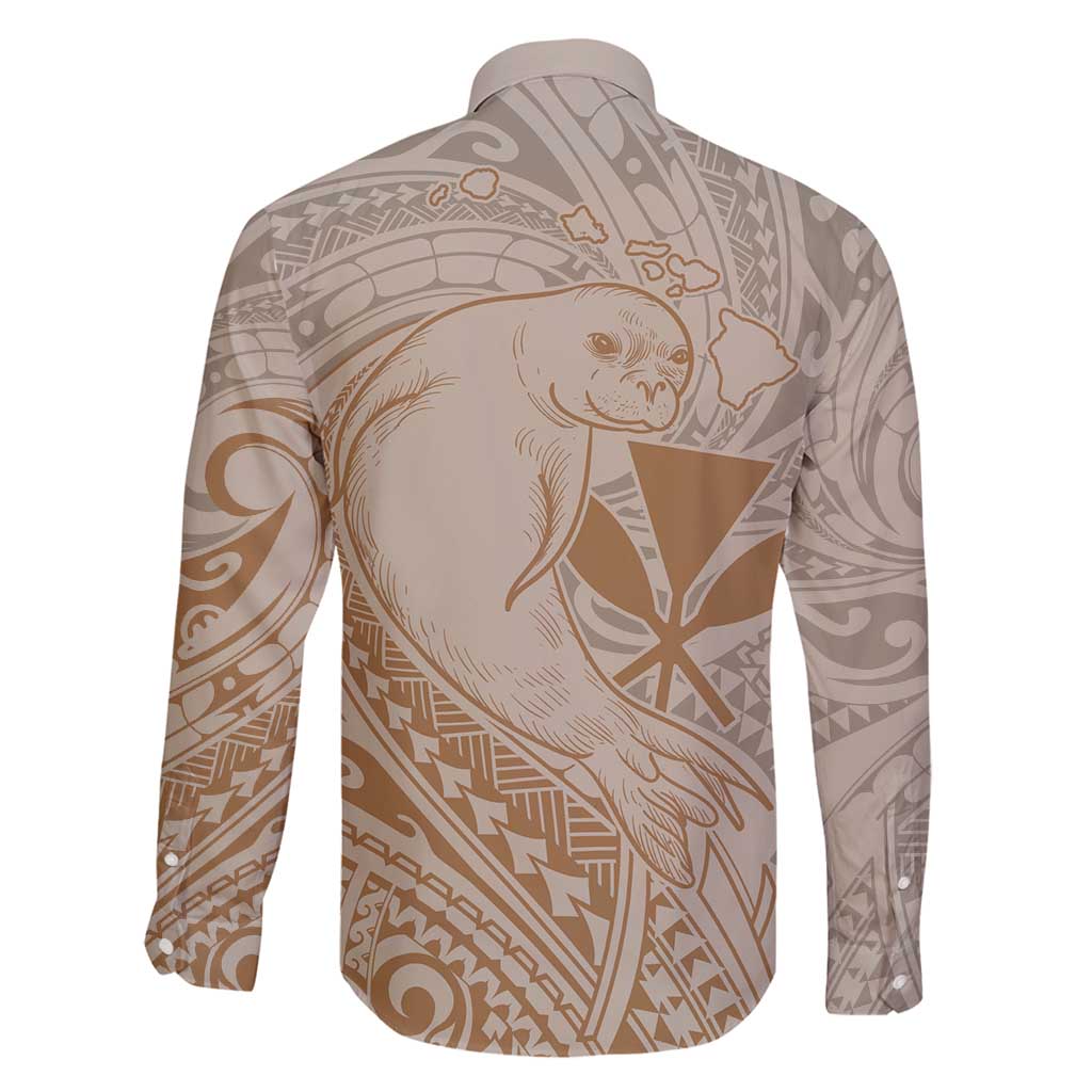 Hawaii Monk Seal and Map Family Matching Off Shoulder Maxi Dress and Hawaiian Shirt Polynesian Kanaka Maoli Beige Vibe LT9 - Polynesian Pride