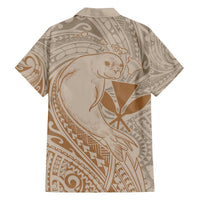 Hawaii Monk Seal and Map Family Matching Off Shoulder Short Dress and Hawaiian Shirt Polynesian Kanaka Maoli Beige Vibe LT9 - Polynesian Pride