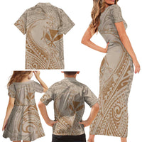 Hawaii Monk Seal and Map Family Matching Short Sleeve Bodycon Dress and Hawaiian Shirt Polynesian Kanaka Maoli Beige Vibe LT9 - Polynesian Pride