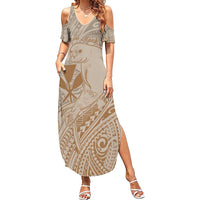 Hawaii Monk Seal and Map Family Matching Summer Maxi Dress and Hawaiian Shirt Polynesian Kanaka Maoli Beige Vibe LT9 Mom's Dress Beige - Polynesian Pride