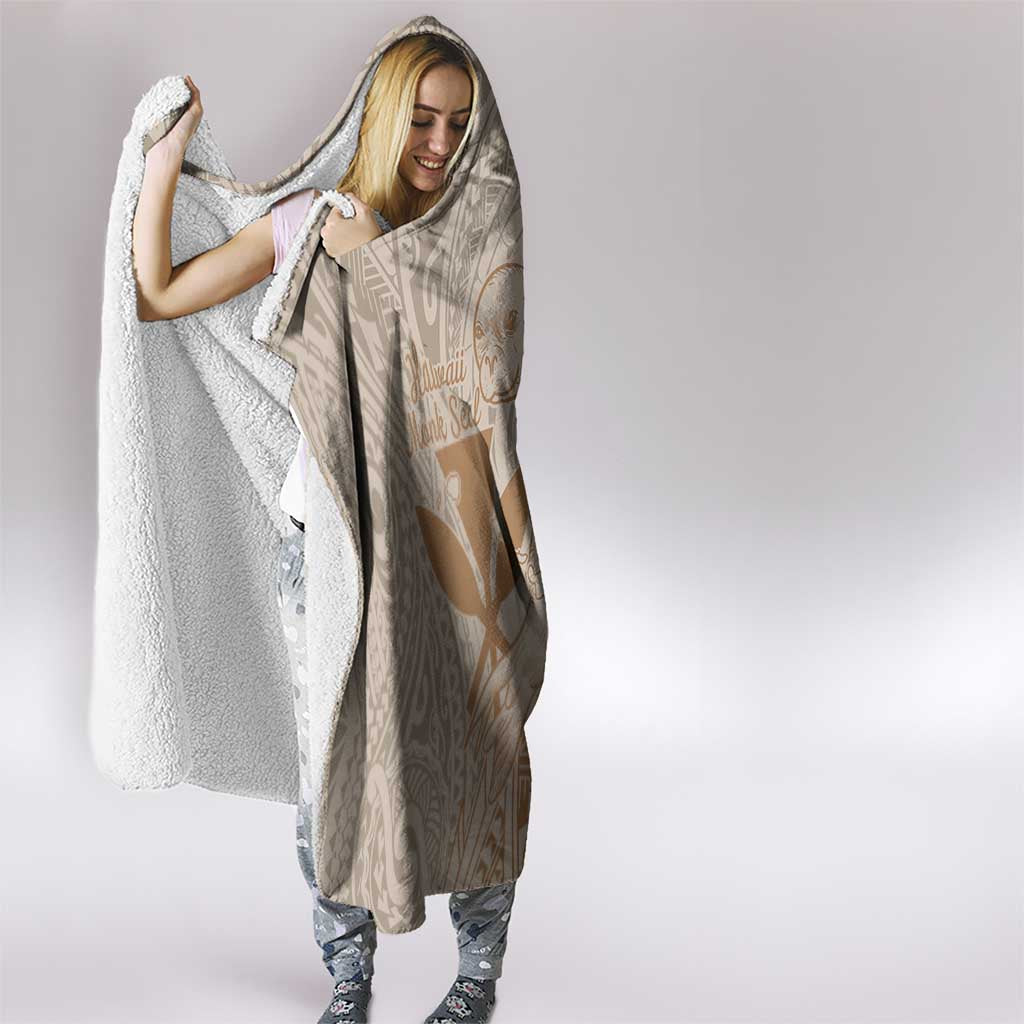 Hawaii Monk Seal and Map Hooded Blanket Polynesian Kanaka Maoli Beige Vibe