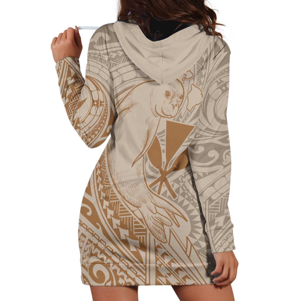 Hawaii Monk Seal and Map Hoodie Dress Polynesian Kanaka Maoli Beige Vibe LT9 - Polynesian Pride