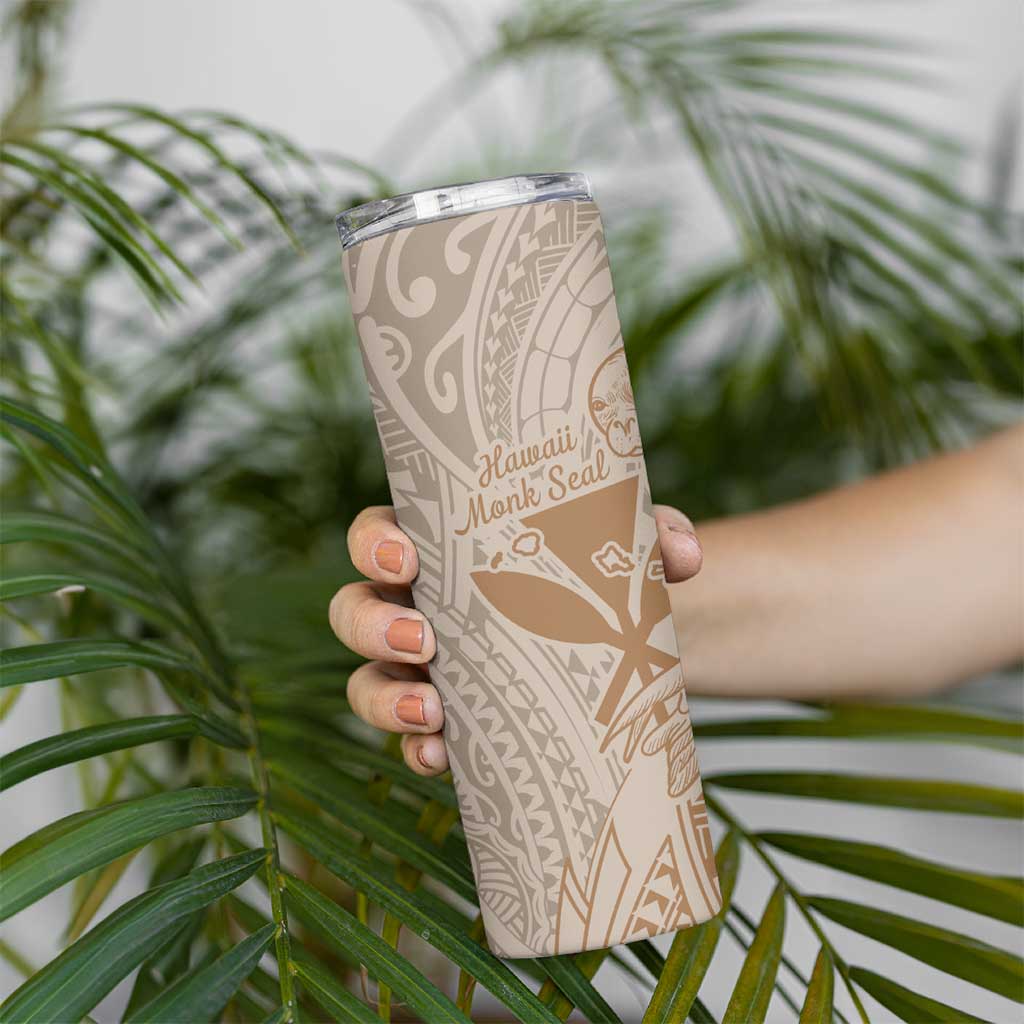 Hawaii Monk Seal and Map Skinny Tumbler Polynesian Kanaka Maoli Beige Vibe LT9 - Polynesian Pride