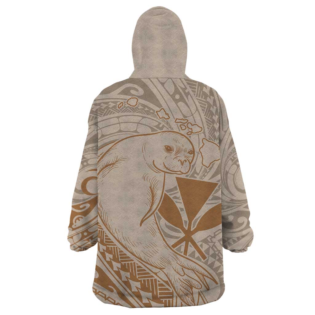 Hawaii Monk Seal and Map Wearable Blanket Hoodie Polynesian Kanaka Maoli Beige Vibe LT9 - Polynesian Pride