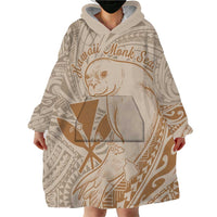 Hawaii Monk Seal and Map Wearable Blanket Hoodie Polynesian Kanaka Maoli Beige Vibe LT9 - Polynesian Pride