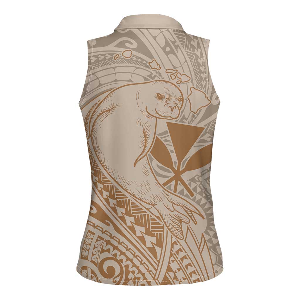 Hawaii Monk Seal and Map Women Sleeveless Polo Shirt Polynesian Kanaka Maoli Beige Vibe LT9 - Polynesian Pride