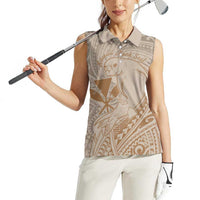 Hawaii Monk Seal and Map Women Sleeveless Polo Shirt Polynesian Kanaka Maoli Beige Vibe LT9 - Polynesian Pride