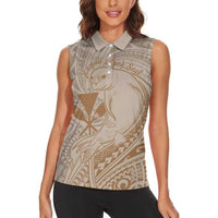 Hawaii Monk Seal and Map Women Sleeveless Polo Shirt Polynesian Kanaka Maoli Beige Vibe LT9 - Polynesian Pride