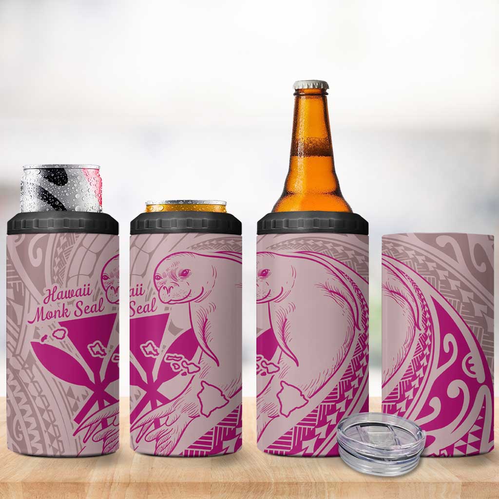 Hawaii Monk Seal and Map 4 in 1 Can Cooler Tumbler Polynesian Kanaka Maoli Pink Vibe LT9 - Polynesian Pride