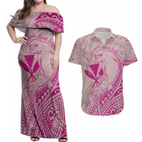 Hawaii Monk Seal and Map Couples Matching Off Shoulder Maxi Dress and Hawaiian Shirt Polynesian Kanaka Maoli Pink Vibe LT9 Pink - Polynesian Pride