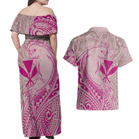 Hawaii Monk Seal and Map Couples Matching Off Shoulder Maxi Dress and Hawaiian Shirt Polynesian Kanaka Maoli Pink Vibe LT9 - Polynesian Pride