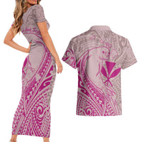 Hawaii Monk Seal and Map Couples Matching Short Sleeve Bodycon Dress and Hawaiian Shirt Polynesian Kanaka Maoli Pink Vibe LT9 - Polynesian Pride