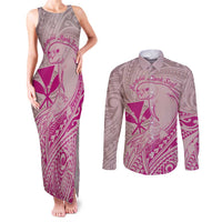 Hawaii Monk Seal and Map Couples Matching Tank Maxi Dress and Long Sleeve Button Shirt Polynesian Kanaka Maoli Pink Vibe LT9 Pink - Polynesian Pride