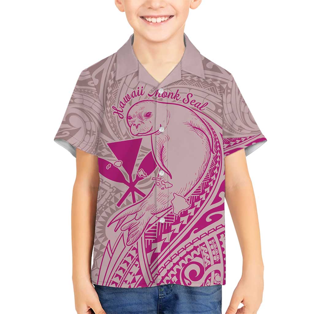 Hawaii Monk Seal and Map Family Matching Long Sleeve Bodycon Dress and Hawaiian Shirt Polynesian Kanaka Maoli Pink Vibe LT9 Son's Shirt Pink - Polynesian Pride
