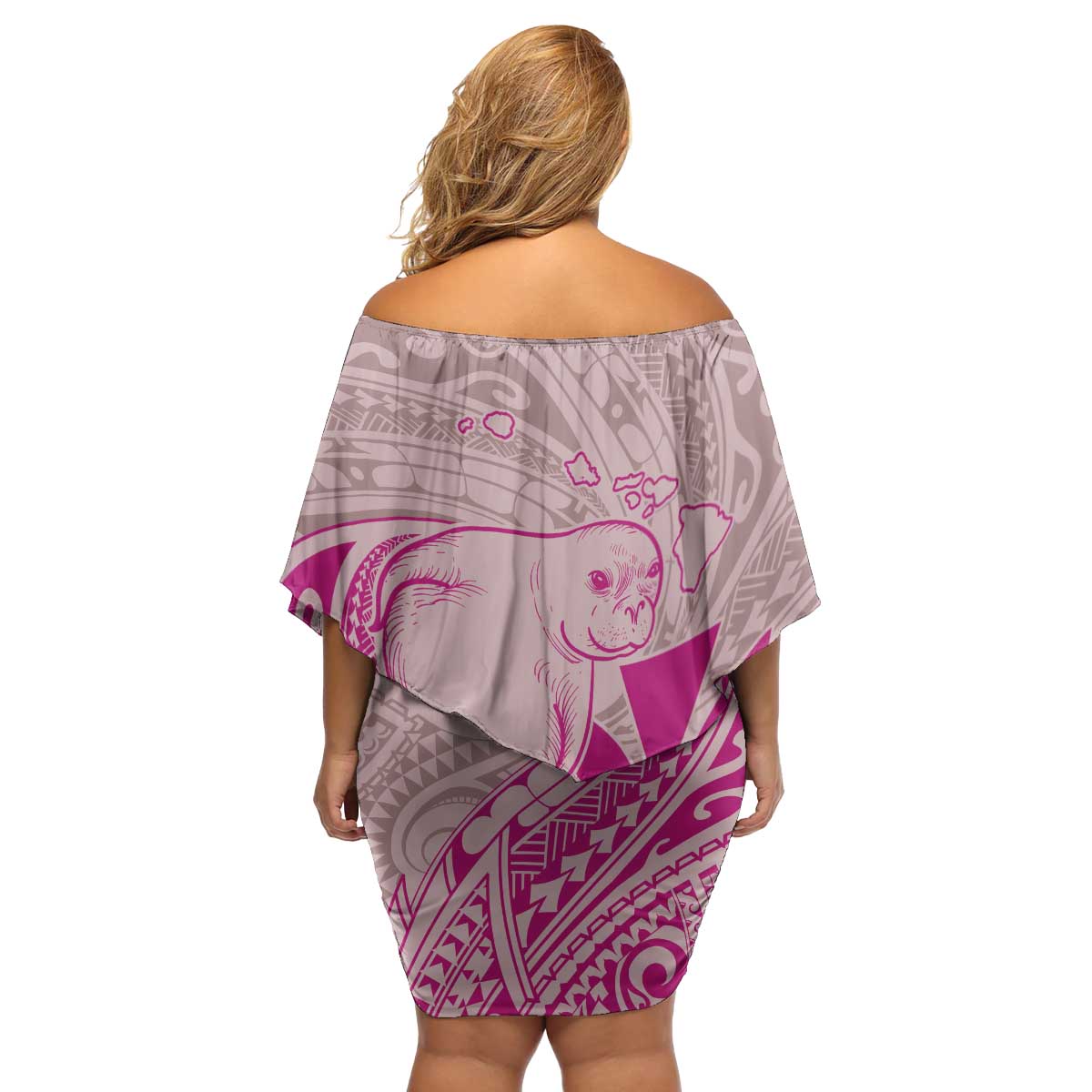 Hawaii Monk Seal and Map Family Matching Off Shoulder Short Dress and Hawaiian Shirt Polynesian Kanaka Maoli Pink Vibe LT9 - Polynesian Pride