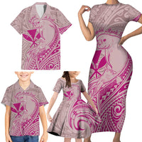 Hawaii Monk Seal and Map Family Matching Short Sleeve Bodycon Dress and Hawaiian Shirt Polynesian Kanaka Maoli Pink Vibe LT9 - Polynesian Pride