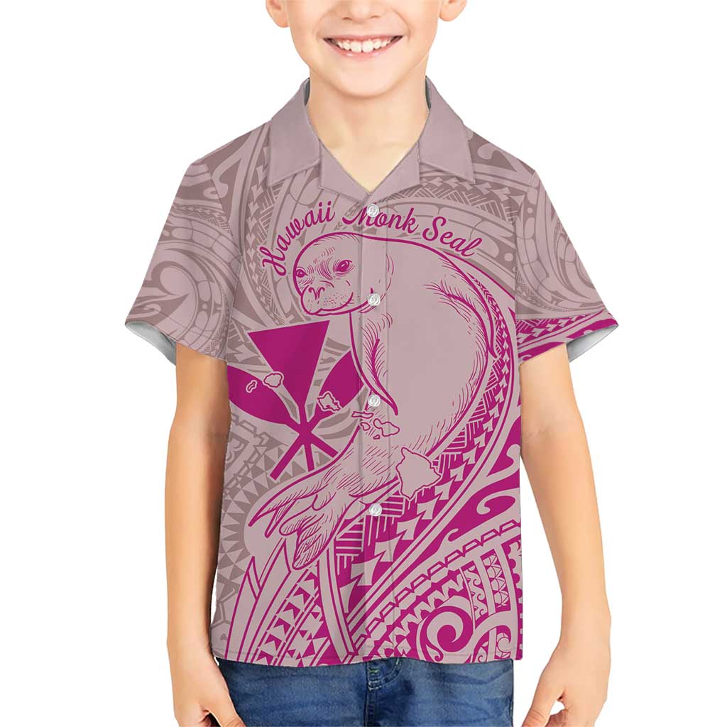 Hawaii Monk Seal and Map Family Matching Short Sleeve Bodycon Dress and Hawaiian Shirt Polynesian Kanaka Maoli Pink Vibe LT9 Son's Shirt Pink - Polynesian Pride