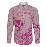 Hawaii Monk Seal and Map Family Matching Summer Maxi Dress and Hawaiian Shirt Polynesian Kanaka Maoli Pink Vibe LT9 Dad's Shirt - Long Sleeve Pink - Polynesian Pride