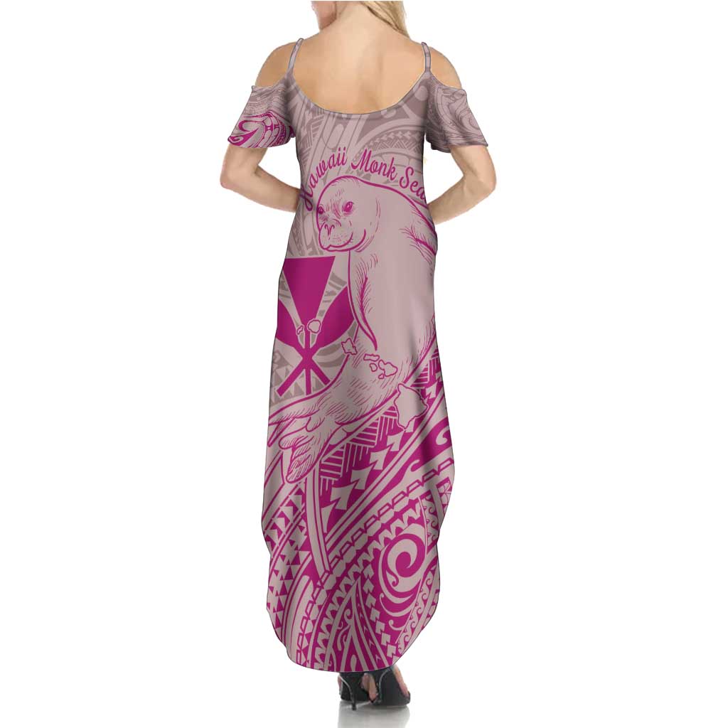 Hawaii Monk Seal and Map Family Matching Summer Maxi Dress and Hawaiian Shirt Polynesian Kanaka Maoli Pink Vibe LT9 - Polynesian Pride