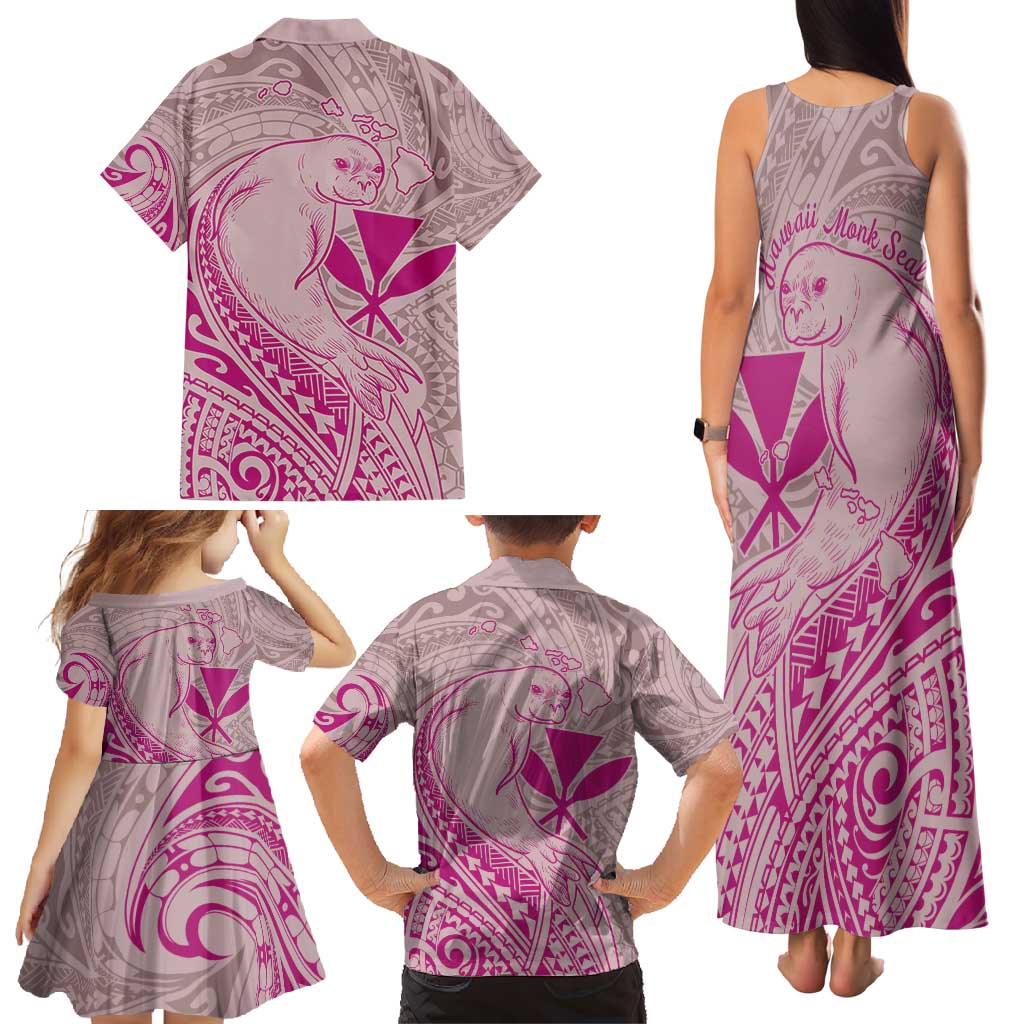 Hawaii Monk Seal and Map Family Matching Tank Maxi Dress and Hawaiian Shirt Polynesian Kanaka Maoli Pink Vibe LT9 - Polynesian Pride