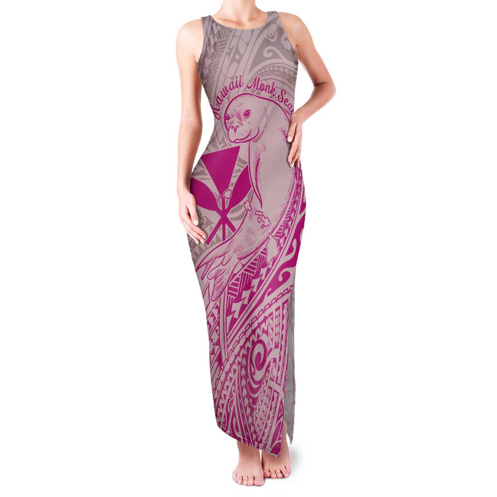 Hawaii Monk Seal and Map Family Matching Tank Maxi Dress and Hawaiian Shirt Polynesian Kanaka Maoli Pink Vibe LT9 Mom's Dress Pink - Polynesian Pride
