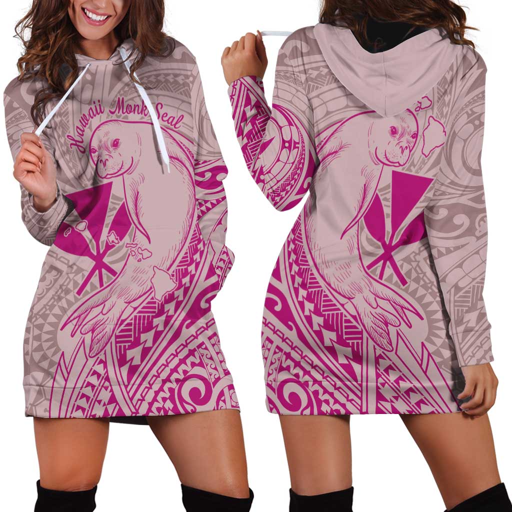Hawaii Monk Seal and Map Hoodie Dress Polynesian Kanaka Maoli Pink Vibe LT9 - Polynesian Pride