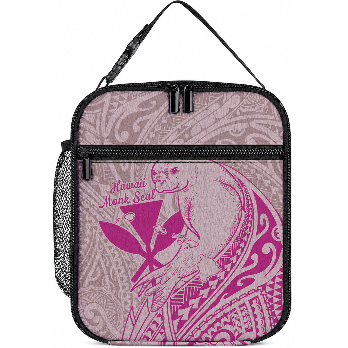 Hawaii Monk Seal and Map Lunch Bag Polynesian Kanaka Maoli Pink Vibe LT9 10.2 × 8.3 × 4.3 inch Pink - Polynesian Pride