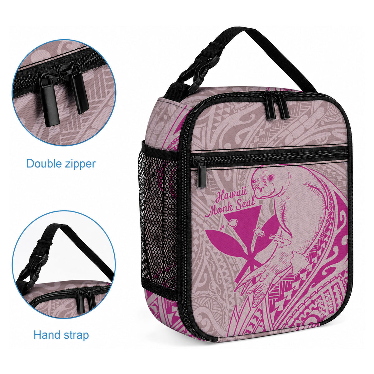 Hawaii Monk Seal and Map Lunch Bag Polynesian Kanaka Maoli Pink Vibe LT9 - Polynesian Pride