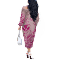 Hawaii Monk Seal and Map Off The Shoulder Long Sleeve Dress Polynesian Kanaka Maoli Pink Vibe LT9 - Polynesian Pride