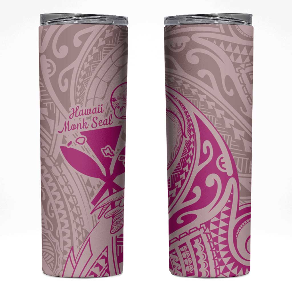Hawaii Monk Seal and Map Skinny Tumbler Polynesian Kanaka Maoli Pink Vibe LT9 Pink - Polynesian Pride