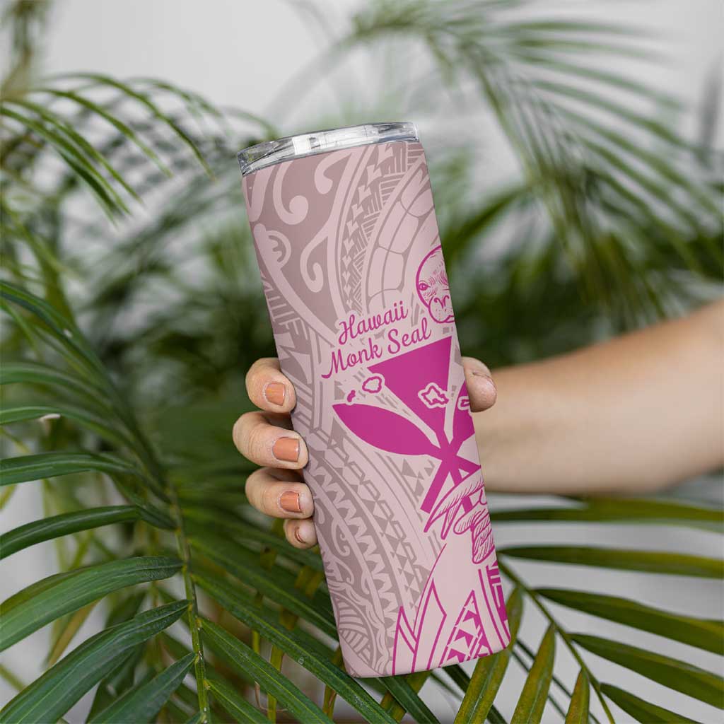 Hawaii Monk Seal and Map Skinny Tumbler Polynesian Kanaka Maoli Pink Vibe LT9 - Polynesian Pride