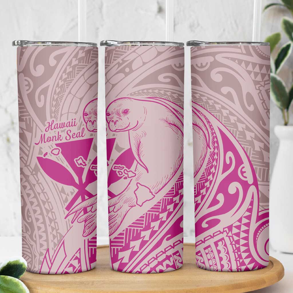 Hawaii Monk Seal and Map Skinny Tumbler Polynesian Kanaka Maoli Pink Vibe LT9 - Polynesian Pride