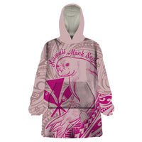 Hawaii Monk Seal and Map Wearable Blanket Hoodie Polynesian Kanaka Maoli Pink Vibe LT9 One Size Pink - Polynesian Pride