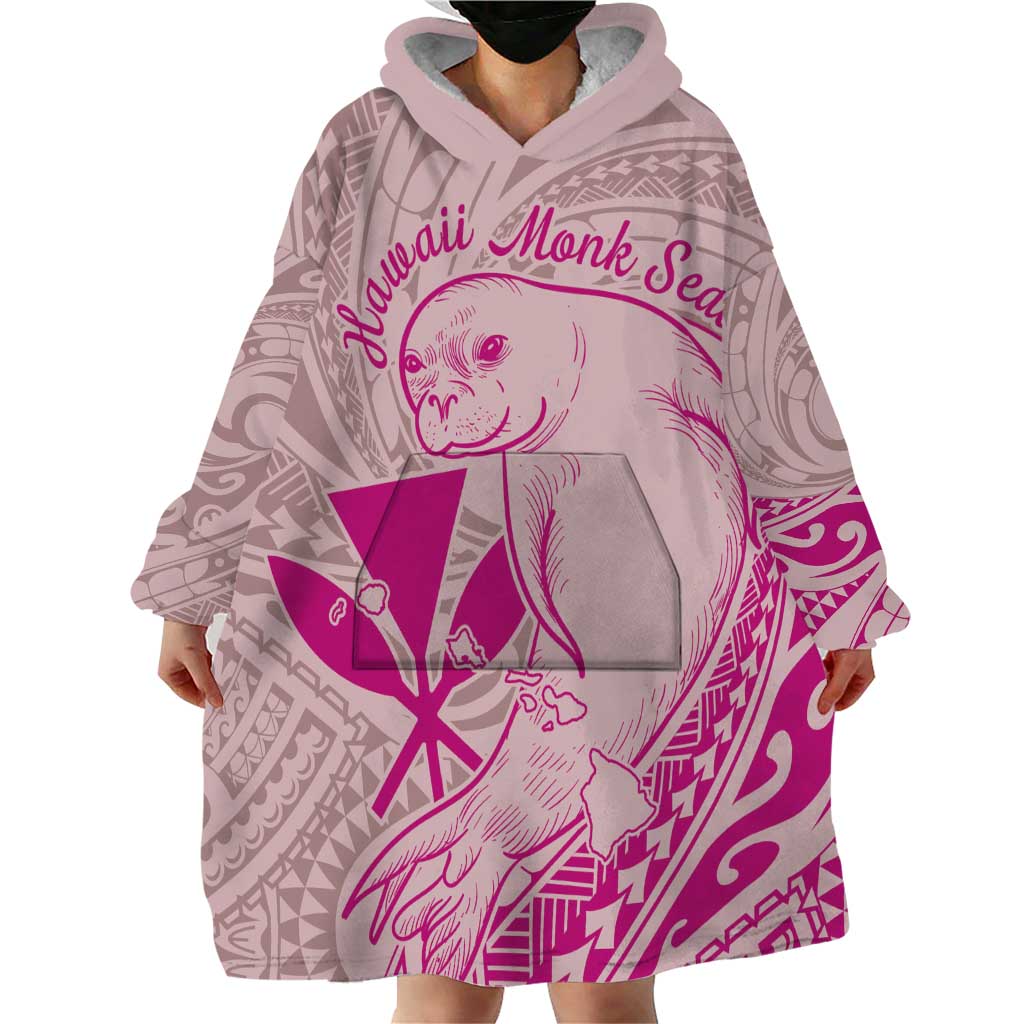 Hawaii Monk Seal and Map Wearable Blanket Hoodie Polynesian Kanaka Maoli Pink Vibe LT9 - Polynesian Pride