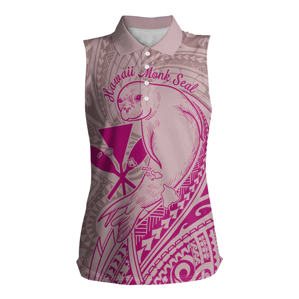Hawaii Monk Seal and Map Women Sleeveless Polo Shirt Polynesian Kanaka Maoli Pink Vibe LT9 Female Pink - Polynesian Pride