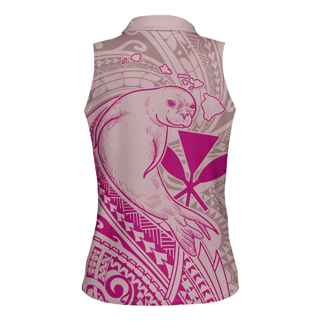 Hawaii Monk Seal and Map Women Sleeveless Polo Shirt Polynesian Kanaka Maoli Pink Vibe LT9 - Polynesian Pride