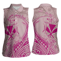 Hawaii Monk Seal and Map Women Sleeveless Polo Shirt Polynesian Kanaka Maoli Pink Vibe LT9 - Polynesian Pride