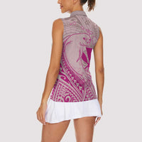 Hawaii Monk Seal and Map Women Sleeveless Polo Shirt Polynesian Kanaka Maoli Pink Vibe LT9 - Polynesian Pride