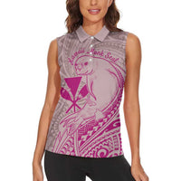 Hawaii Monk Seal and Map Women Sleeveless Polo Shirt Polynesian Kanaka Maoli Pink Vibe LT9 - Polynesian Pride