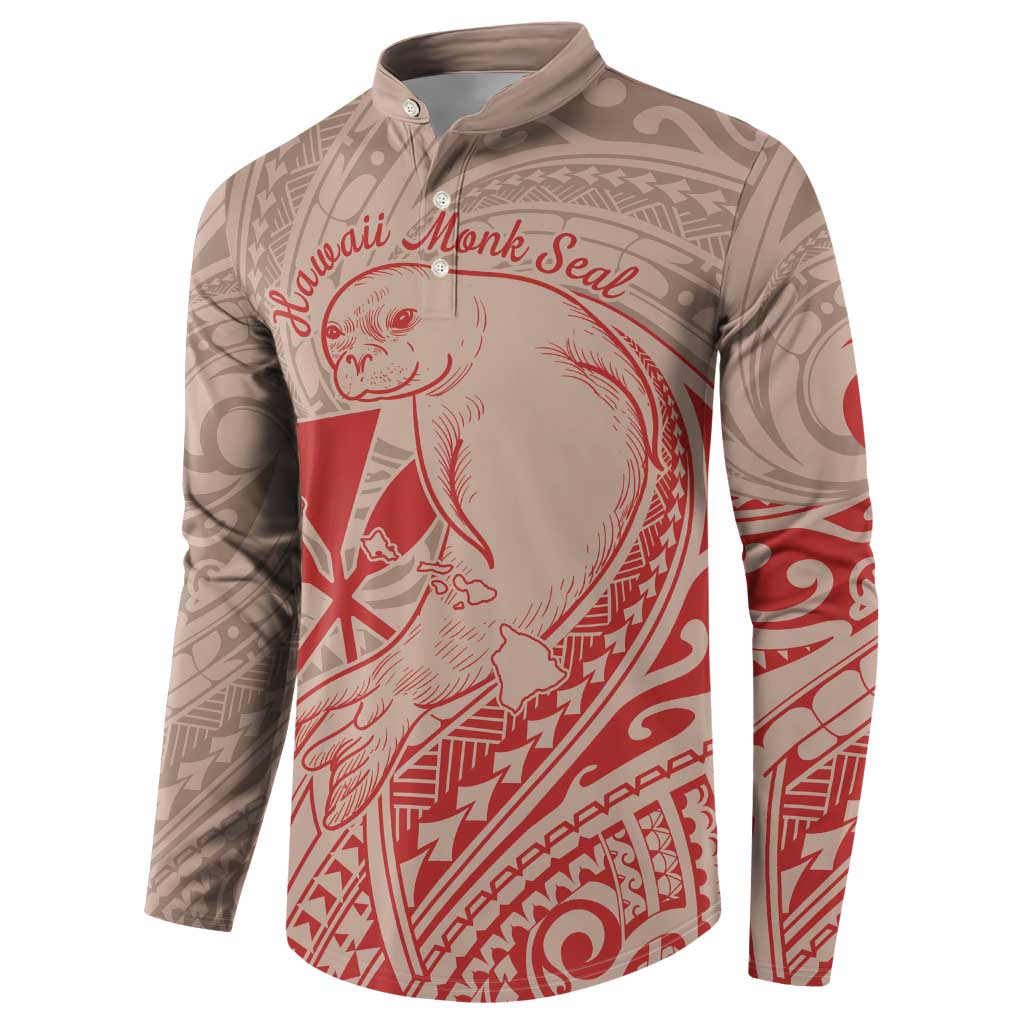 Hawaii Monk Seal and Map Button Sweatshirt Polynesian Kanaka Maoli Red Vibe