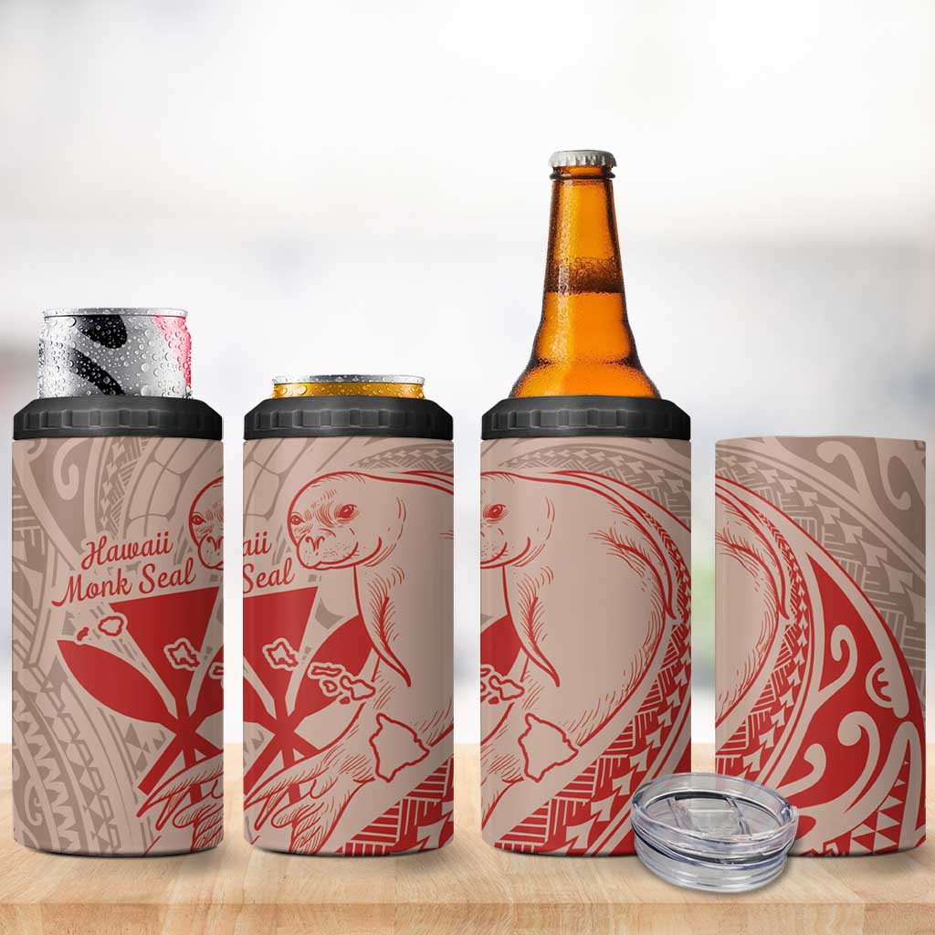 Hawaii Monk Seal and Map 4 in 1 Can Cooler Tumbler Polynesian Kanaka Maoli Red Vibe