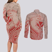 Hawaii Monk Seal and Map Couples Matching Long Sleeve Bodycon Dress and Long Sleeve Button Shirt Polynesian Kanaka Maoli Red Vibe LT9 - Polynesian Pride