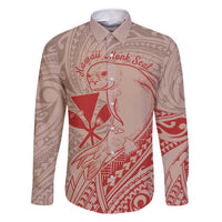 Hawaii Monk Seal and Map Family Matching Long Sleeve Bodycon Dress and Hawaiian Shirt Polynesian Kanaka Maoli Red Vibe LT9 Dad's Shirt - Long Sleeve Red - Polynesian Pride