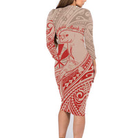 Hawaii Monk Seal and Map Family Matching Long Sleeve Bodycon Dress and Hawaiian Shirt Polynesian Kanaka Maoli Red Vibe LT9 - Polynesian Pride