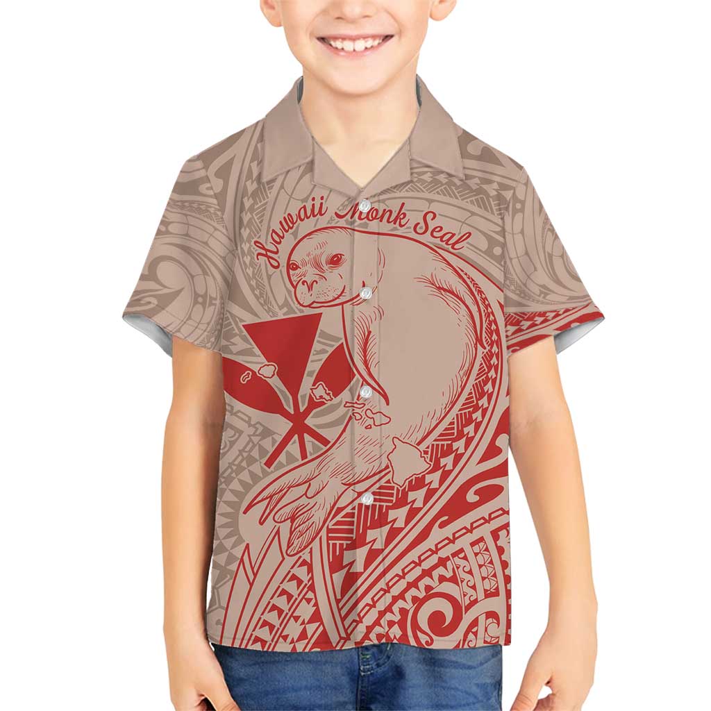 Hawaii Monk Seal and Map Family Matching Long Sleeve Bodycon Dress and Hawaiian Shirt Polynesian Kanaka Maoli Red Vibe LT9 Son's Shirt Red - Polynesian Pride